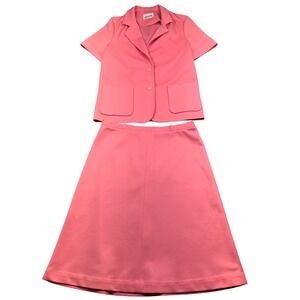 Vintage Devon Pink Skirt Suit‎ Set Short Sleeve Blazer Secretary Mod Style